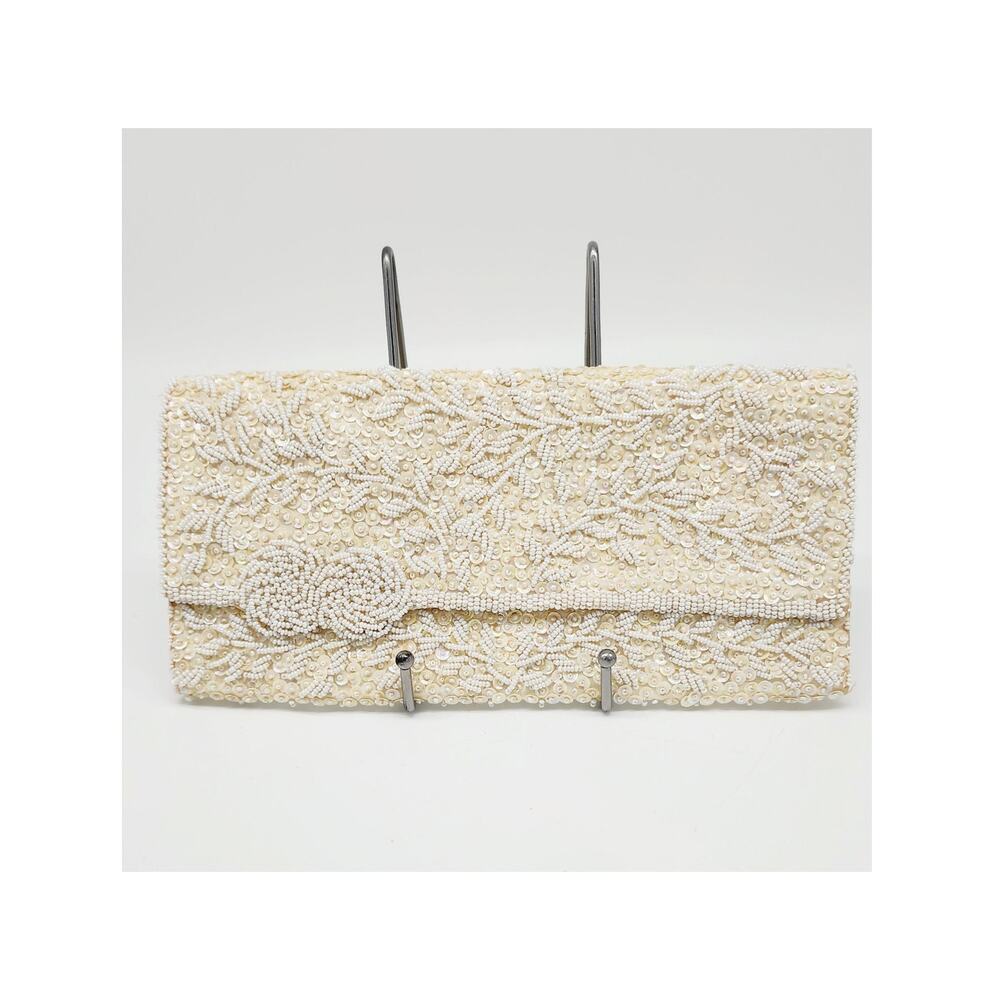 Vintage La Regale Beaded Clutch, Off White, Snap Closure, 1950s